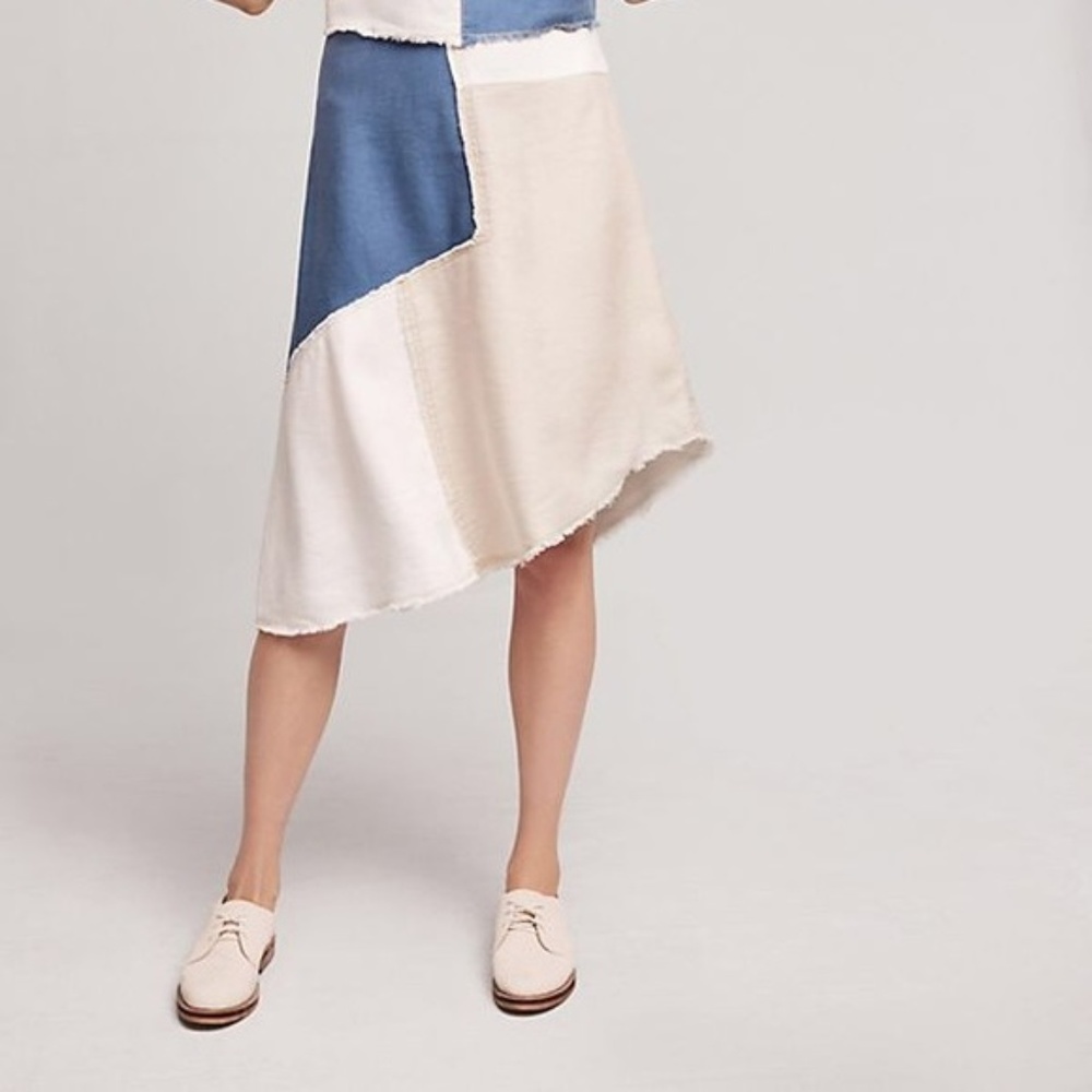 ANTHROPOLOGIE Frida Patchwork Denim Linen Skirt